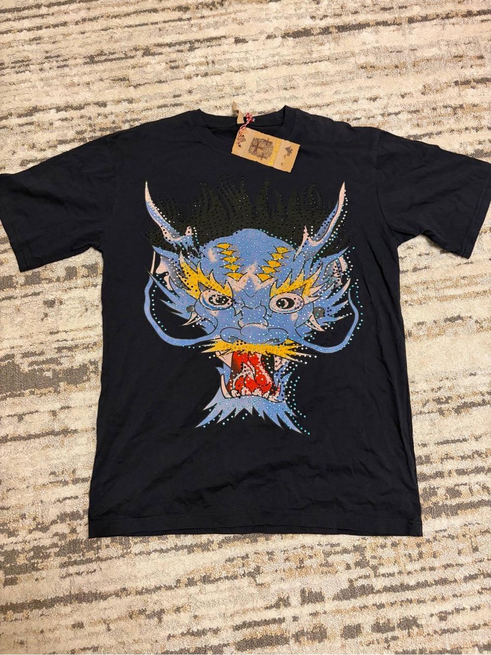 Brave Heart | Men's Gothic Gray Graphic Studded Dragon T-Shirt NWT XL